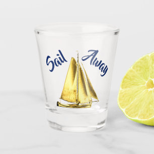 Sail Away Gold Sailboat Nautical Shot Glass