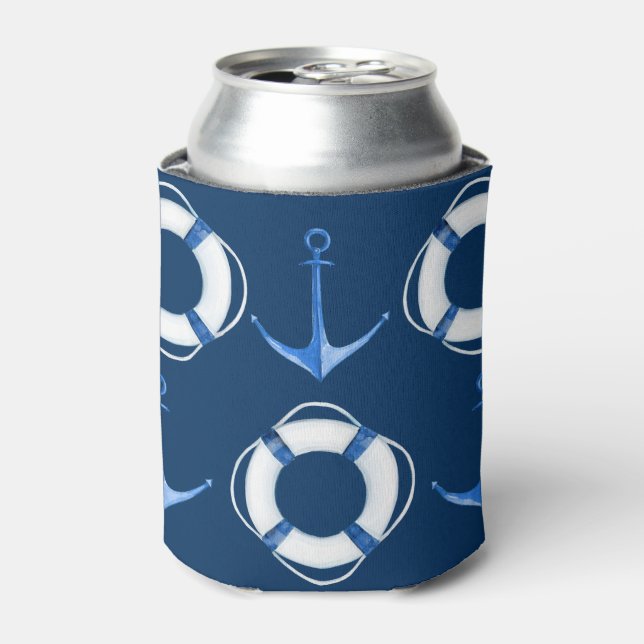 Sail Away Life Ring and Anchor Lifesaver Can Cooler (Can Front)