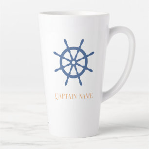 Sail Away Nautical Beach Personalised Ship Helm Latte Mug