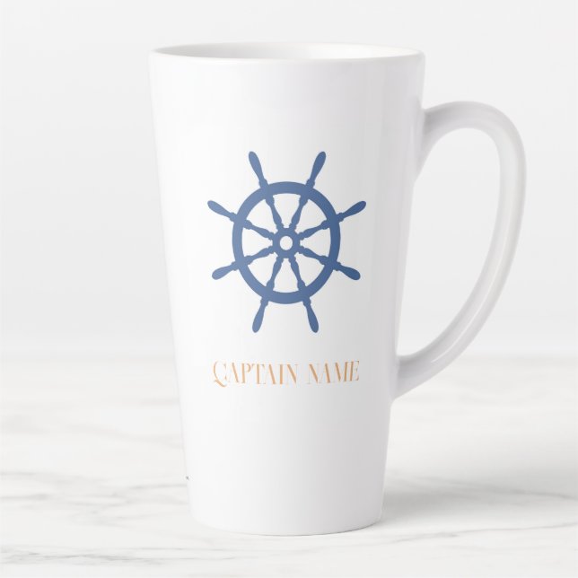 Sail Away Nautical Beach Personalised Ship Helm Latte Mug (Right)