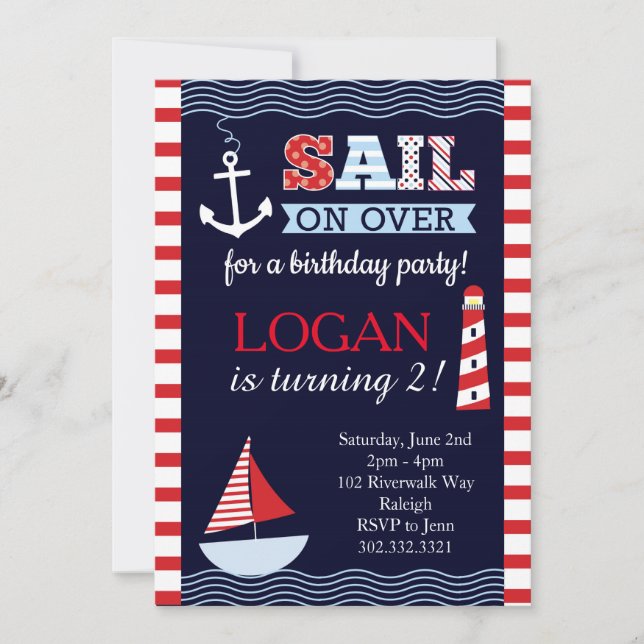 Sail Away Nautical Birthday Invitation (Front)