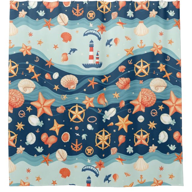 Sail Away Nautical Shower Curtain (Front)