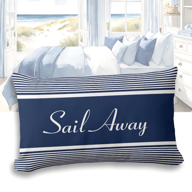 Sail Away  – Navy & White Stripes Nautical Lumbar Cushion (Creator Uploaded)