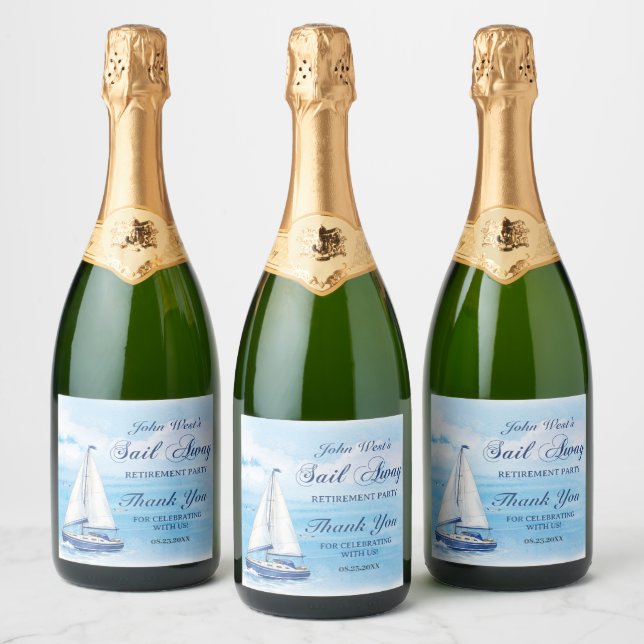 Sail Away Retirement Party Nautical Boat Yacht  Sparkling Wine Label (Bottles)