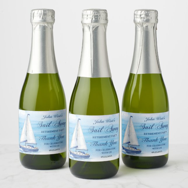 Sail Away Retirement Party Nautical Boat Yacht  Sparkling Wine Label (Bottles)