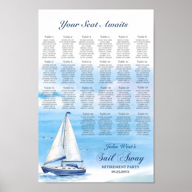 Sail Away Retirement Party Seating Chart (Front)