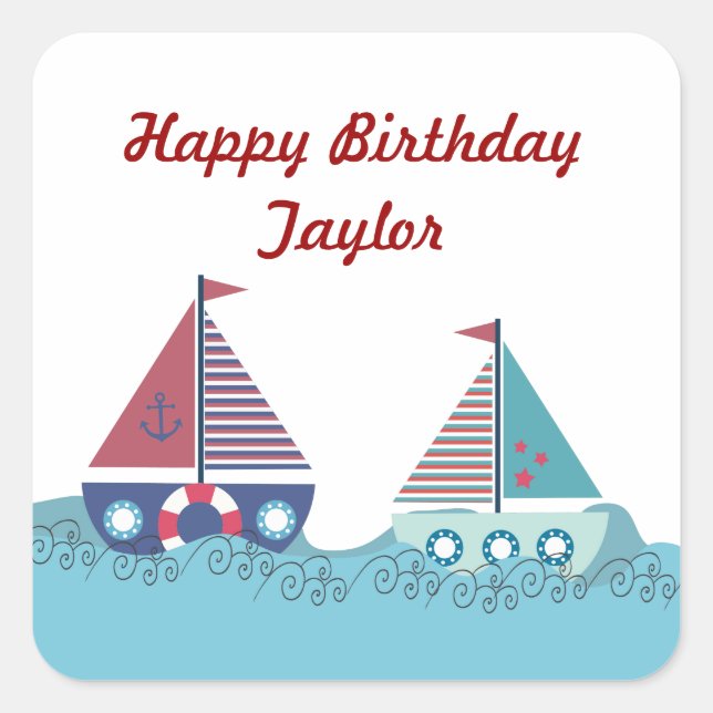 Sail Away Sail Boat Nautical Blue Red Sticker (Front)