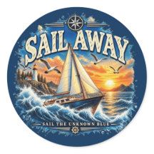 Sail Away Sail the Unknown Blue Nautical Sticker