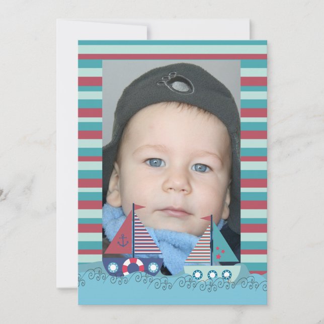 Sail Away Sailing Boat Boys Birthday Photo Invite (Front)