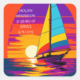 SAIL AWAY SUNSET RETIREMENT GRAPHIC SQUARE STICKER