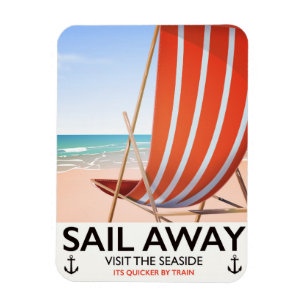 Sail away vintage travel poster magnet