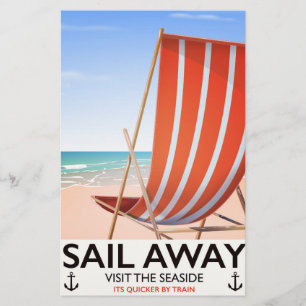 Sail away vintage travel poster stationery