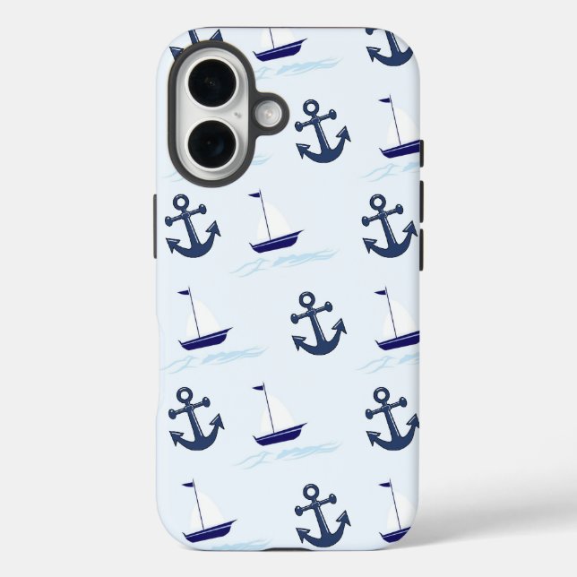 Sail Boat and Anchor Pattern Blue Case-Mate iPhone Case (Back)