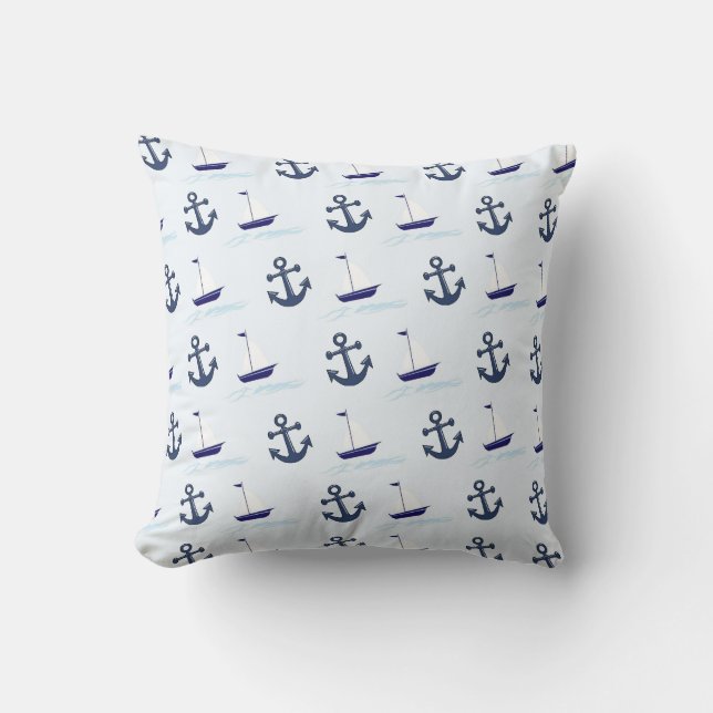 Sail Boat and Anchor Pattern Blue Cushion (Front)