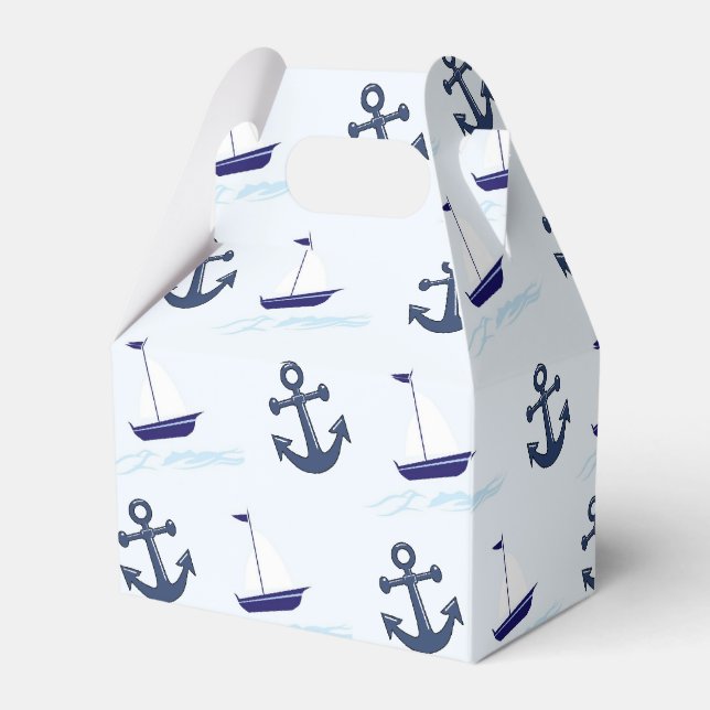 Sail Boat and Anchor Pattern Blue Favour Box (Back Side)