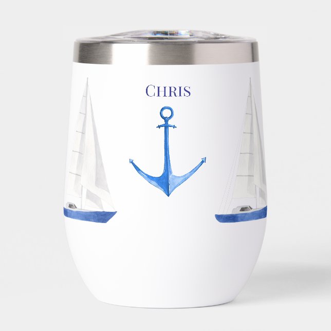 Sail Boat and Blue Anchor Nautical Wine Cooler (Front)