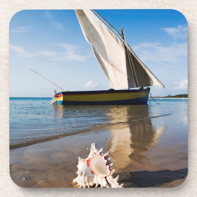 Sail Boat And Shell | Mozambique, Benguerra Lodge Coaster (Front)