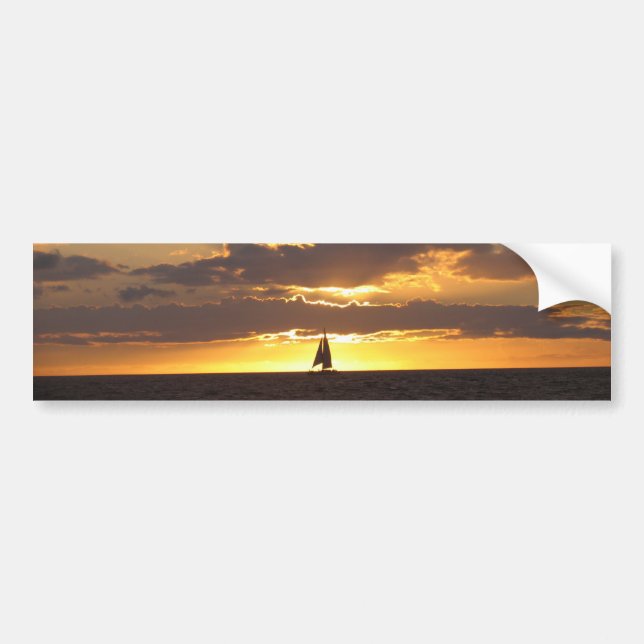 Sail boat at sunset bumper sticker (Front)