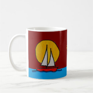 Sail Boat in the Sun Deep Red Coffee Mug