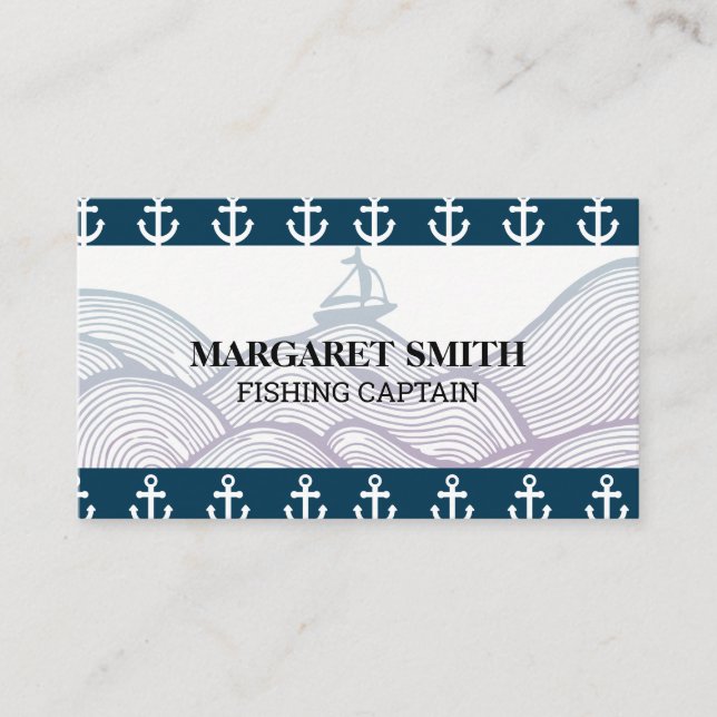 Sail Boat in Waves Stylised | Anchors Business Card (Front)