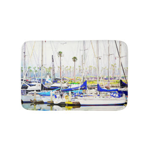 Sail Boat Marina Art Bath Mat Rug