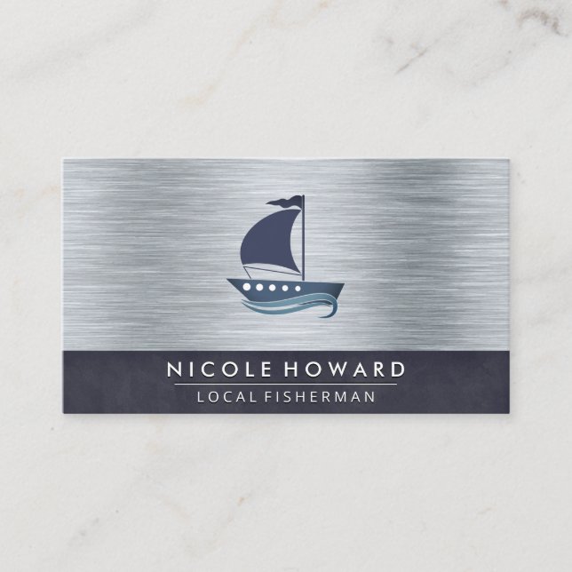 Sail Boat | Metallic Texture Background Business Card (Front)