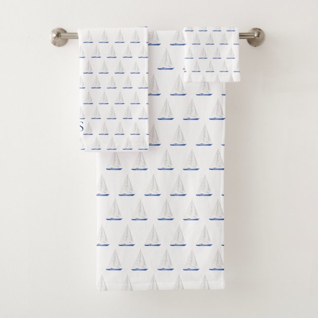 Sail Boat Nautical Monogram Bath Towel Set (Insitu)