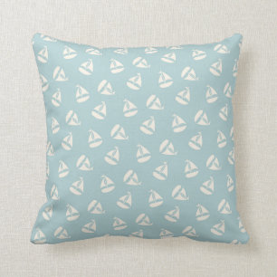 Sail Boat Pattern in Sea Foam and Cream Cushion
