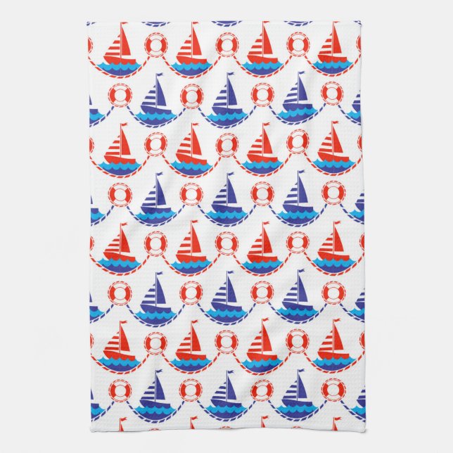 Sail Boat Pattern Tea Towel (Vertical)