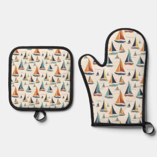 Sail Boat Sailing Oven Mitt & Pot Holder Set