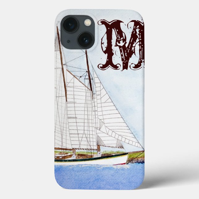 Sail Boat Sailing Ship Ocean Monogram IPAD Case (Back)
