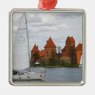 Sail boat with Island Castle by Lake Galve, Metal Tree Decoration