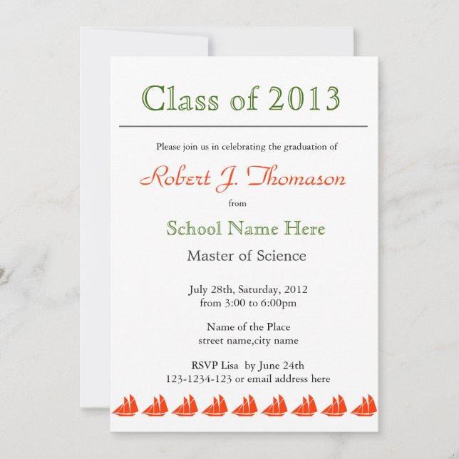 Sail boats graduation announcement party (Front)