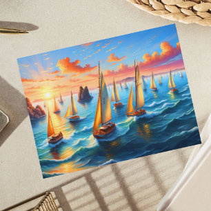 Sail Boats in Peaceful Sunset Sky Ocean Postcard