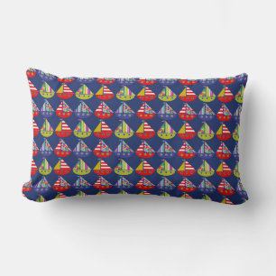 Sail Boats, Nautical Pillow, Colourful Sailboats Lumbar Cushion