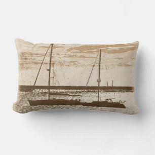 Sail boats on shore at dusk lumbar cushion