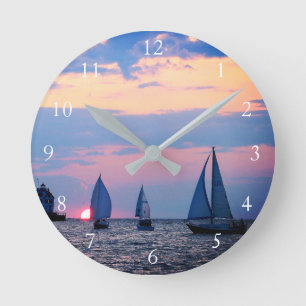 Sail into Sunset Round Clock
