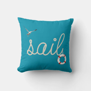 sail rope design and life ring on ocean blue colou cushion