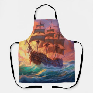 Sail Ship On A Stormy Sea Apron