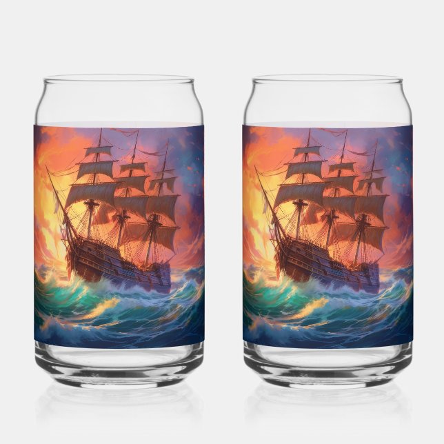 Sail Ship On A Stormy Sea Can Glass (Front)