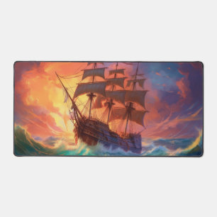 Sail Ship On A Stormy Sea Desk Mat