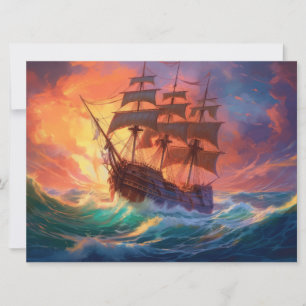 Sail Ship On A Stormy Sea Holiday Card