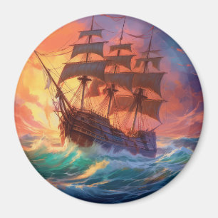 Sail Ship On A Stormy Sea Magnet