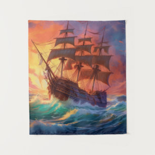 Sail Ship On A Stormy Sea Tapestry