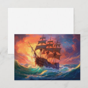 Sail Ship On A Stormy Sea Thank You Card