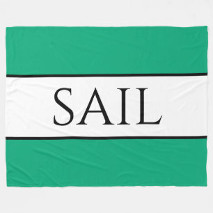 SAIL Sporty Wide Nautical Green Blue White Stripes Fleece Blanket