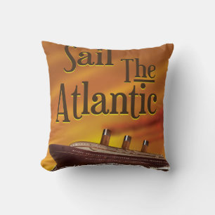 Sail the Atlantic vintage travel poster Cushion