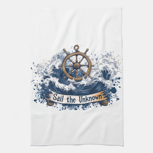  "Sail the Unknown" - Nautical-Inspired Design Tea Towel (Vertical)