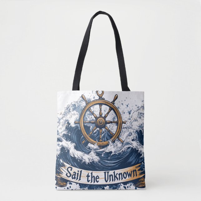  "Sail the Unknown" - Nautical-Inspired Design Tote Bag (Front)