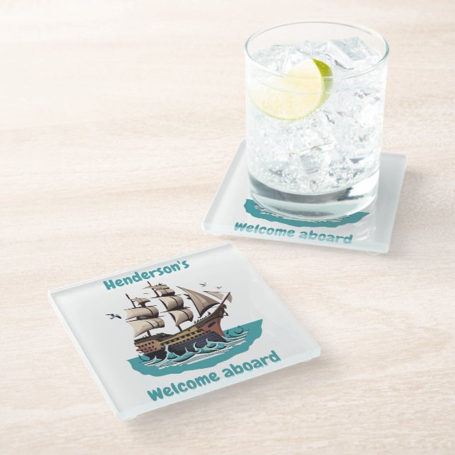 Sail With Our Crew  Glass Coaster (Angled)